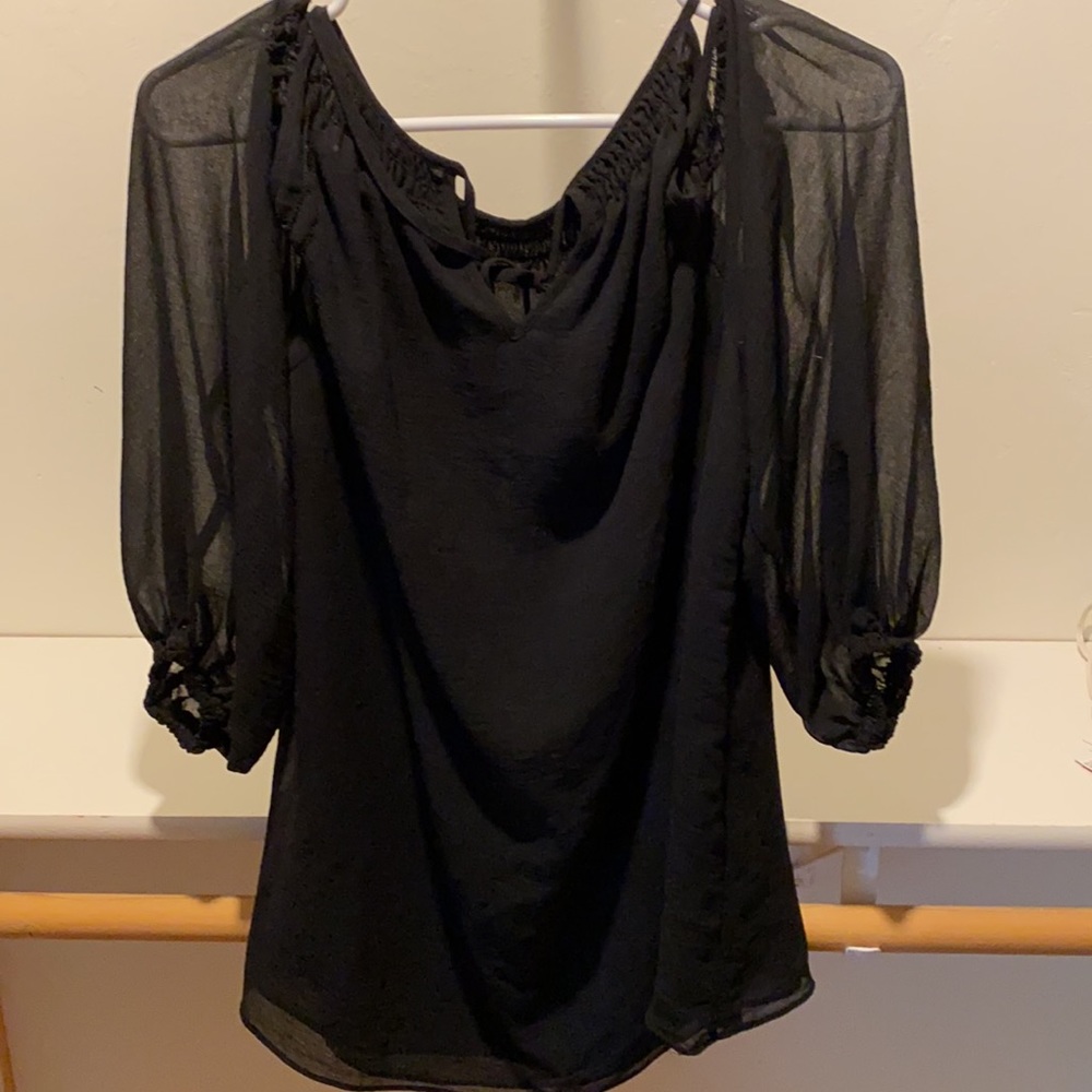 Very Fun sheer Black dropped shoulder tank blouse
